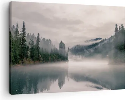 Produktbild von Bild auf Leinwand - Leinwandbild - Einteilig - Reflexion Nebel Landschaft - 70x50cm - Wand Bild - Wanddeko - Wandbilder - Leinwanddruck - Bilder - Wanddekoration - Leinwand bilder - AA70x50-4482
