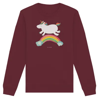 Produktbild von Mr. & Mrs. Panda Baumwoll Pullover Einhorn Regenbogen Größe XS - Burgundy - Geschenk, Glitzer, Bio, Unicorn, Sweater, Sweatshirt, Organic, Einhornpower, Erwachsenwerden