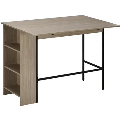 Image de HOMCOM Table de bar avec rangement Table Bistrot Ilot central plateau latéral rabattable et 3 étagères - 120 x 76 x 91,4 cm