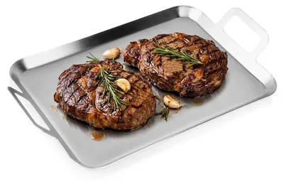 Zdjęcie produktu dla Płyta grillowa ze stali nierdzewnej z uchwytami, 43 x 25 cm