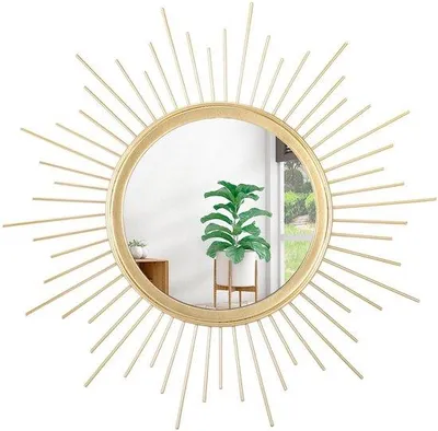 Produktbild von HLFMVWE Runder goldener Sonnenspiegel, kleine Wanddekoration für Wohnzimmer, Haus und Schlafzimmer | Wandspiegel zum Aufhängen und Dekorieren | Vintage-Spiegel, originelles Geschenk für Frauen und Mütter