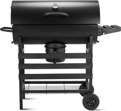 Produktbild von TEENO Grillwagen XXL Holzkohlegrill mit Seitenablage, Deckel, Ascheschublade, Thermometer, Verbrühschutzhandschuhe, groß Kohle BBQ Barbeque