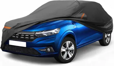 Produktbild von Autoabdeckung fš¹r Dacia Sandero 2008-2021 PEVA Spunlace Baumwolle Outdoor Voll Autoabdeckung Alle Wetter Wasserdicht Winddicht Schutz mit Passagiertš¹r Rei?verschluss Schwarz