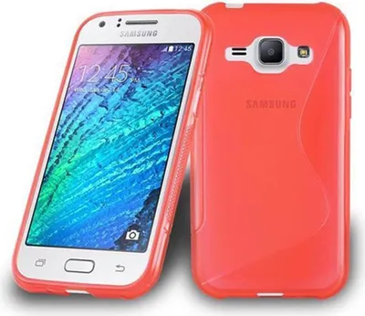 Produktbild von Cadorabo Schutzhülle für Samsung Galaxy J1 2015 Hülle in Rot Handyhülle Case TPU Silikon Etui