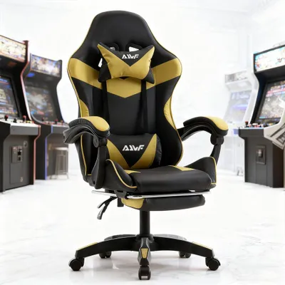 Image de Fauteuil de jeu – Fauteuil ergonomique pour jeux avec support lombaire et repose-pieds, en similicuirPolyuréthane– Noir