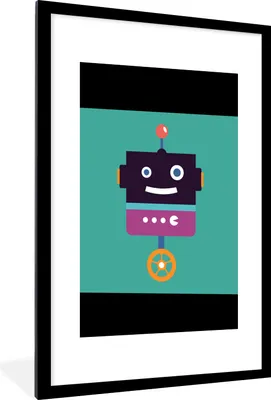 Produktbild von MuchoWow® Gerahmtes Poster Roboter - Rad - Lila - Grün - Jungen - Kinder 60x90 cm - Poster mit Schwarzem Bilderrahmen Wandposter Rahmen Foto Bilder - Dekoration - Wandposter Wohnzimmer - Hochwertig