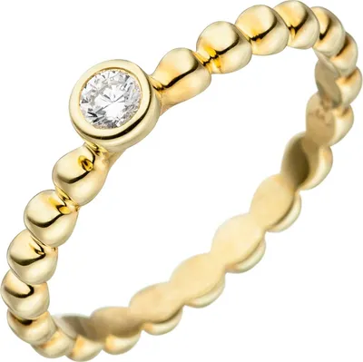 Produktbild von Gr. 62 - Damen Ring Kugel 925 Sterling Silber gold vergoldet 1 Zirkonia Kugelring