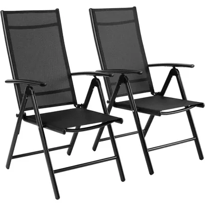 Image de Fauteuils de jardin de luxe - 2 chaises pliantes en aluminium avec dossier réglable en 7 positions - couleur noire
