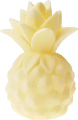 A pale yellow, stylized pineapple-shaped object, likely a lamp or decorative item, against a white background.