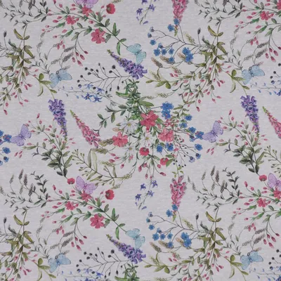 Produktbild von Dekostoff Meterware Malva Blumen weiß lila rosa blau 1,40m