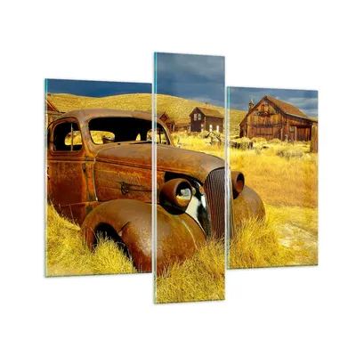 Produktbild von Bilder auf glas - Bauernhof altes Auto aufgegeben - 95x80cm - Glasbilder - Wandbilder - Kunstdruck - zum Aufhängen bereit - Wanddekoration aus Glas - Glas Bilder - Wandbild auf Glas - GCB95x80-1289
