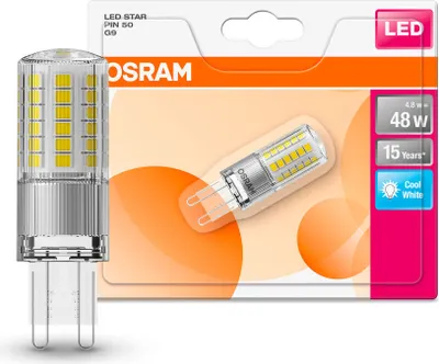 Zdjęcie produktu dla OSRAM HOMELIGHTING 4058075432482 Żarówka LED (monochromatyczna) EEC E (A–G) G9 4,5 W = 50 W Biała zimna (Ø x dł.) 17 mm x 55 mm 1 szt.