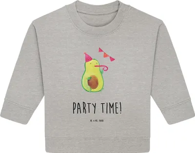 Produktbild von Mr. & Mrs. Panda Organic Baby Pullover Avocado Party Zeit 12. - 18. Monat - Heather Grey - Geschenk, Geburtstag, Feier, Genießen, Happy Birthday, Bullover