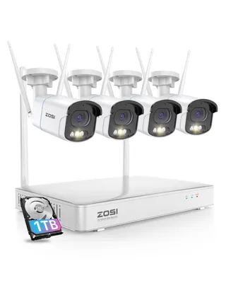 Produktbild von ZOSI 4MP WLAN Überwachungskamera Set Aussen, 8CH 1TB NVR mit 4X WiFi Kamera Outdoor Set, Personen- und Fahrzeugerkennung, 2-Wege Audio, Farbnachtsicht