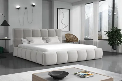 Produktbild von Polsterbett Doppelbett GIOTTO Komplettset 160x200cm Stoff Magic Velvet Hellgrau