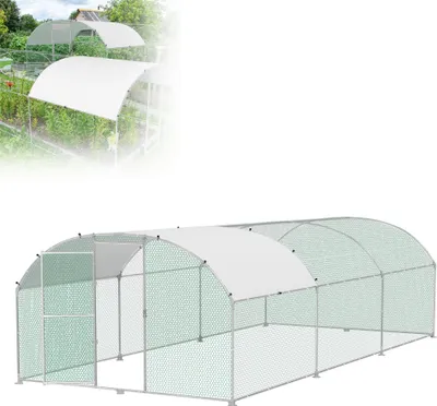 Image de XINZI Poulailler professionnel 3x6m - enclos extérieur en métal avec cadre en acier galvanisé & toit en PE, arceau poulailler pour volailles/petits animaux