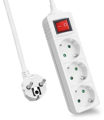 Produktbild von helos Steckdosenleiste CLASSIC, 3-fach, weiß, 1,5m, mit Schalter
