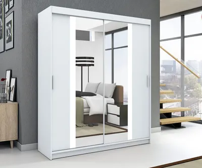 Produktbild von Schwebetürenschrank, 2-türig Schrank mit Spiegel, Kleiderschrank BRUNI 120 Farbe: Weiß / weiß / weiß