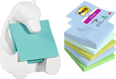 Produktbild von Post-it® Super Sticky Z-Notes 76x76mm + Dispenser Bär Weiß + Blau Haftnotizen