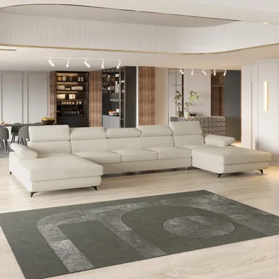 Produktbild von Masseno Ecksofa VIVENTE mit Schlaffunktion U-Form, Sofa mit Bettkasten, Wohnzimmersofa, Couch, Soffa, Bettsofa, Couchgarnitur- Creme, QUELLE 02