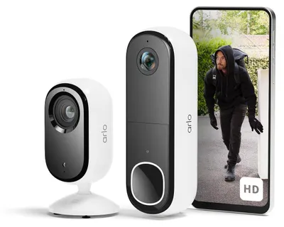 Zdjęcie produktu dla Inteligentny zestaw do domu: wideodomofon Arlo HD z kamerą monitoringu 2K (do użytku wewnętrznego)