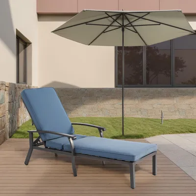 Produktbild von STILVORA Lounge Stuhl mit verstellbarer Rückenlehne und 5 Positionen, Gartenliege aus rostfreiem Aluminium und wetterfest, Liegestuhl mit Baumwollkissen und Kreuzgeflecht-Design, Blau