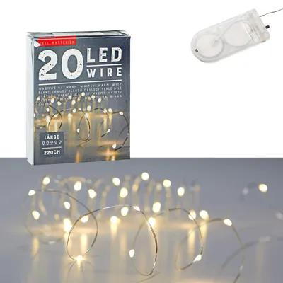 Lichterkette 20 warmweiße LEDs, Silberdraht, 220 cm, Timer