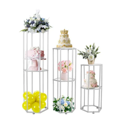 Image de Lot de 3 supports à fleurs argentés pour mariage  Supports à fleurs en métal pour anniversaire, mariage, fête prénatale