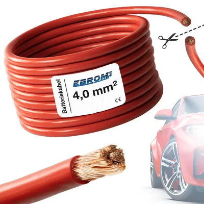 Produktbild von 5 Meter EBROM FLRY 4mm2 Fahrzeugleitung - KFZ Leitung - Farbe: rot - Querschnitt 4 mm² (mm2) flexibel 90 ± 5 Shore 99,99% Kupfer Mantel PVC FLRy