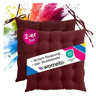 Immagine prodotto di Cuscino per sedia - Set da 2 - 40 x 40 cm - Rosso scuro - Con lacci