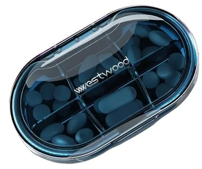 Produktbild von Mini Pillendose mit Tablettenteiler, tragbare Medikamentenbox zum Schneiden und Aufbewahren von Tabletten, Reise-Pillenbox,Blue