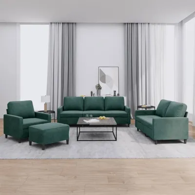 Produktbild von 4-tlg. Sofagarnitur mit Kissen Dunkelgrün Samt , Schlafsofas 2024 Neu