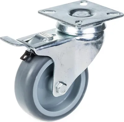 Produktbild von 75-mm-Lenk-/Bremsrolle mit grauem TPR-Gummi auf Polypropylen-Mittelrad