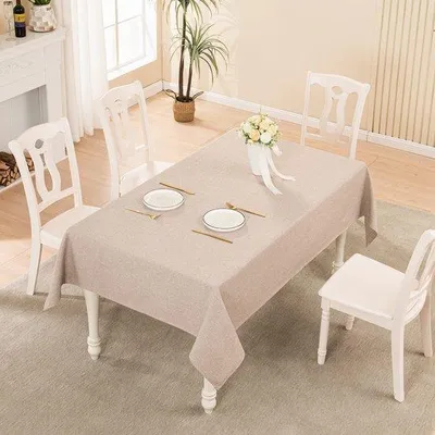 Zdjęcie produktu dla Uniqoos® Wodoodporny prostokątny obrus 140 x 240 cm, imitujący len, kolor beżowy – łatwy w utrzymaniu, idealny do jadalni, kuchni i ogrodu