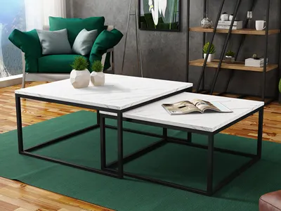 Image de Ensemble de 2 tables basses RYSIA - marbre noir / blanc
