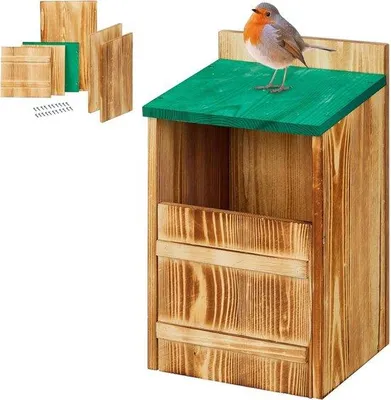 Produktbild von Famanu Nistkasten-Bausatz für Halbhöhlenbrüter - Vogelhaus zum Aufhängen - Natur/grün - Abmessung HxB: ca. 10 x 19 cm