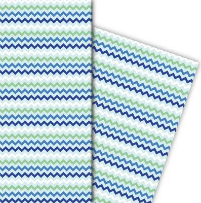 Produktbild von Fröhliches Geschenkpapier mit Zickzack Muster, blau, grün - G4859, 32 x 48cm