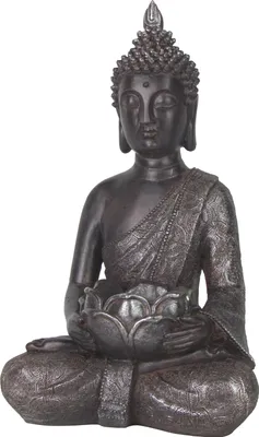 Produktbild von Dekorative Buddha Skulptur Höhe 30,5 cm Breite 20 cm Dekoration Dekofigur Feng Shui (Silber-Braun)