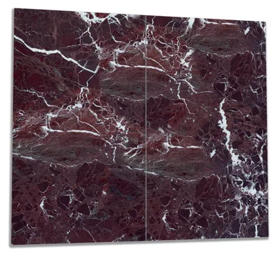 Produktbild von Wallario Herdabdeckplatte aus Glas, Größe 60 x 52 cm 2-teilig, Motiv Roter Marmor-Optik