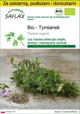 Zdjęcie produktu dla SAFLAX - Zestaw do uprawy - Bio - Tymianek - 800 Nasiona - Z mini szklarnią, podłożem uprawowym i 2 doniczkami - Thymus vulgaris
