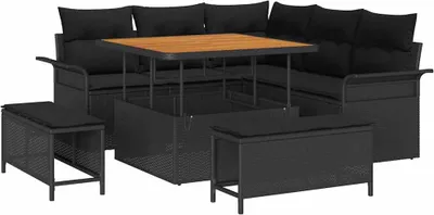 Image de vidaXL Ensemble de canapé de jardin avec coussin avec mémoire 8 pcs noir