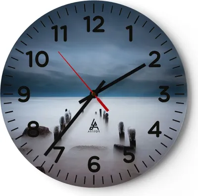 Produktbild von Wanduhr - Rund - Glasuhr - Wellenbrecher Nebel Nacht - 30x30cm - Schleichendes Uhrwerk - Lautlos - zum Aufhängen bereit - Dekoration Modern - Wanddekoration aus Glas - C4AR30x30-4416