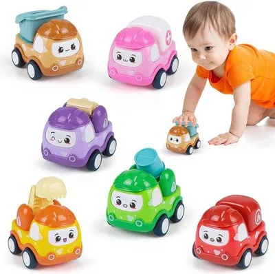 Productafbeelding van Miniatuur speelauto's – babyspeelgoed – set van 6 speelauto's – geschikt voor jongens en meisjes vanaf 1 jaar – voertuigset voor peuters van 12-24 maanden – auto's met trekmechanisme