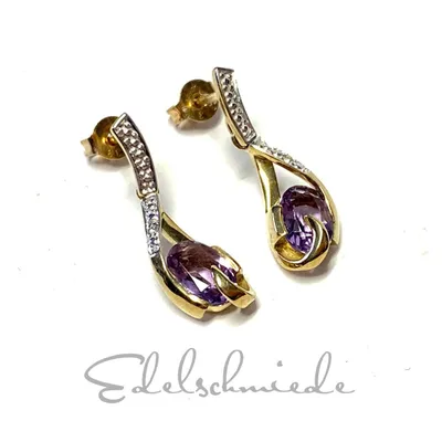 Produktbild von edle Ohrstecker 333/- GG mit Amethyst + Brillant 0,01ct