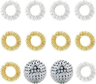 Produktbild von Mall Massage Kit – 10 Akupressur Massage Ringe & 2 Magnetische Akupressurkugeln für Fingermassage oder Zehenmassage