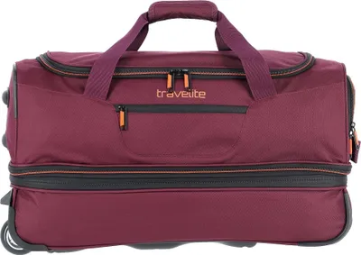 A burgundy Travelite trolley bag is shown against a white background.