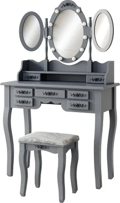 Imagen del producto de Tocador Vicco Diana Gris 90 cm con espejo, iluminación LED y taburete, Model 47231