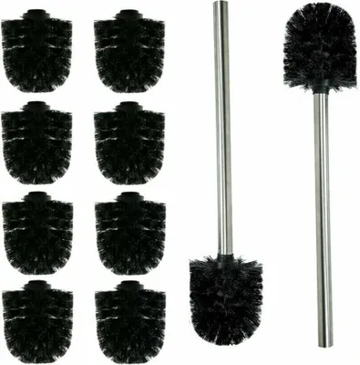Produktbild von 10x Ersatz Bürstenkopf SCHWARZ + 2x Griff Edelstahl Toilettenbürste Klobürste WC