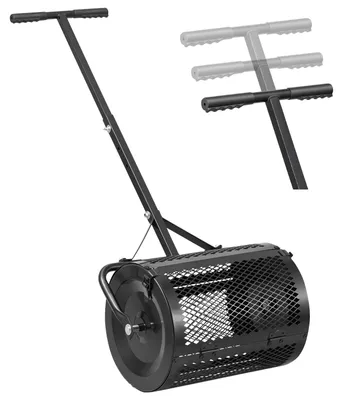 Produktbild von Kompoststreuer & Torfmoosstreuer - Trommelstreuer 34 L - Arbeitsbreite 42 cm - T-Griff - Höhenverstellbar 3-fach - Pulverbeschichtete Stahlwalze - Für Rasen & Aussaat - Schwarz