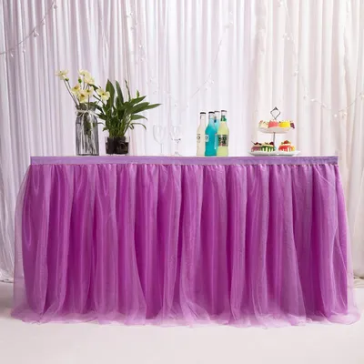 Obrázek produktu pro Volánek na stůl z tylu, barva fialová, rozměry 183 x 80 cm, vhodný pro oslavu narození dítěte, svatbu nebo narozeniny
